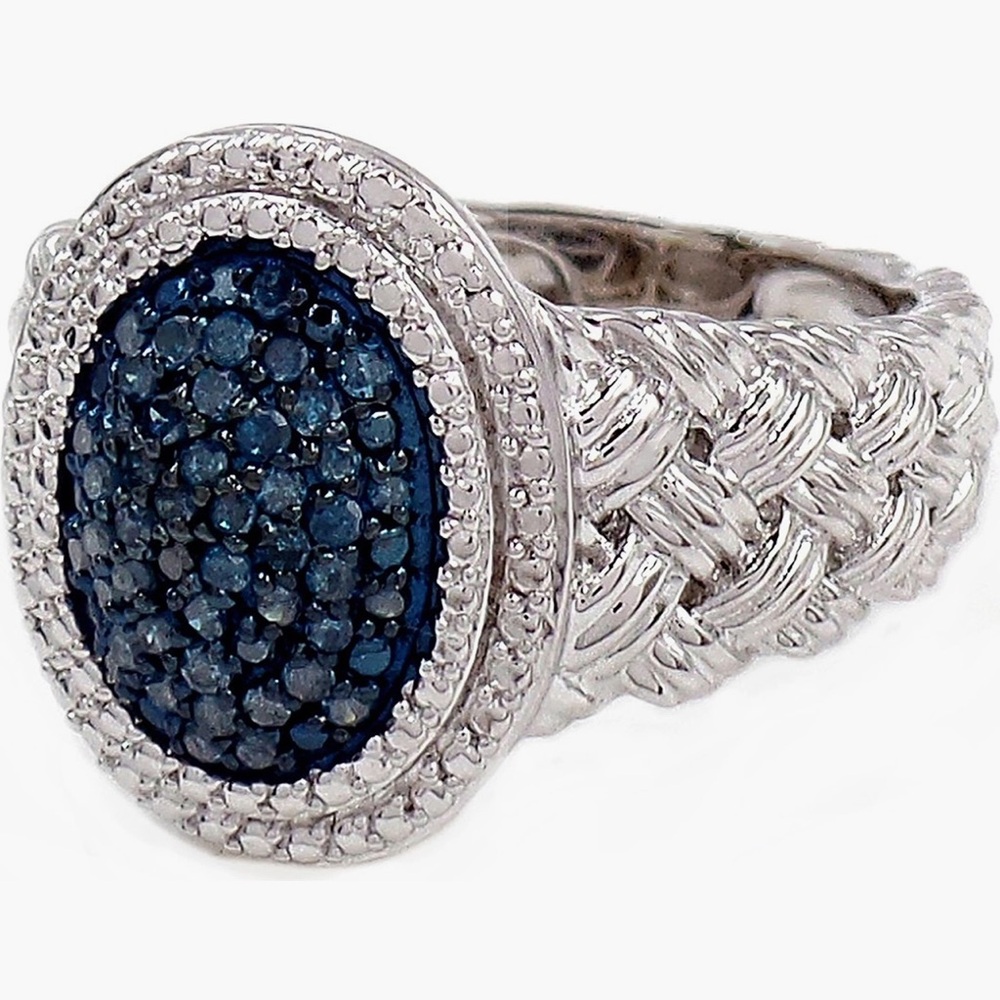 SAVVY CIE JEWELS BLUE DIAMOND ACCENT BRAID TEXTURE RING  - 0.25 CTW